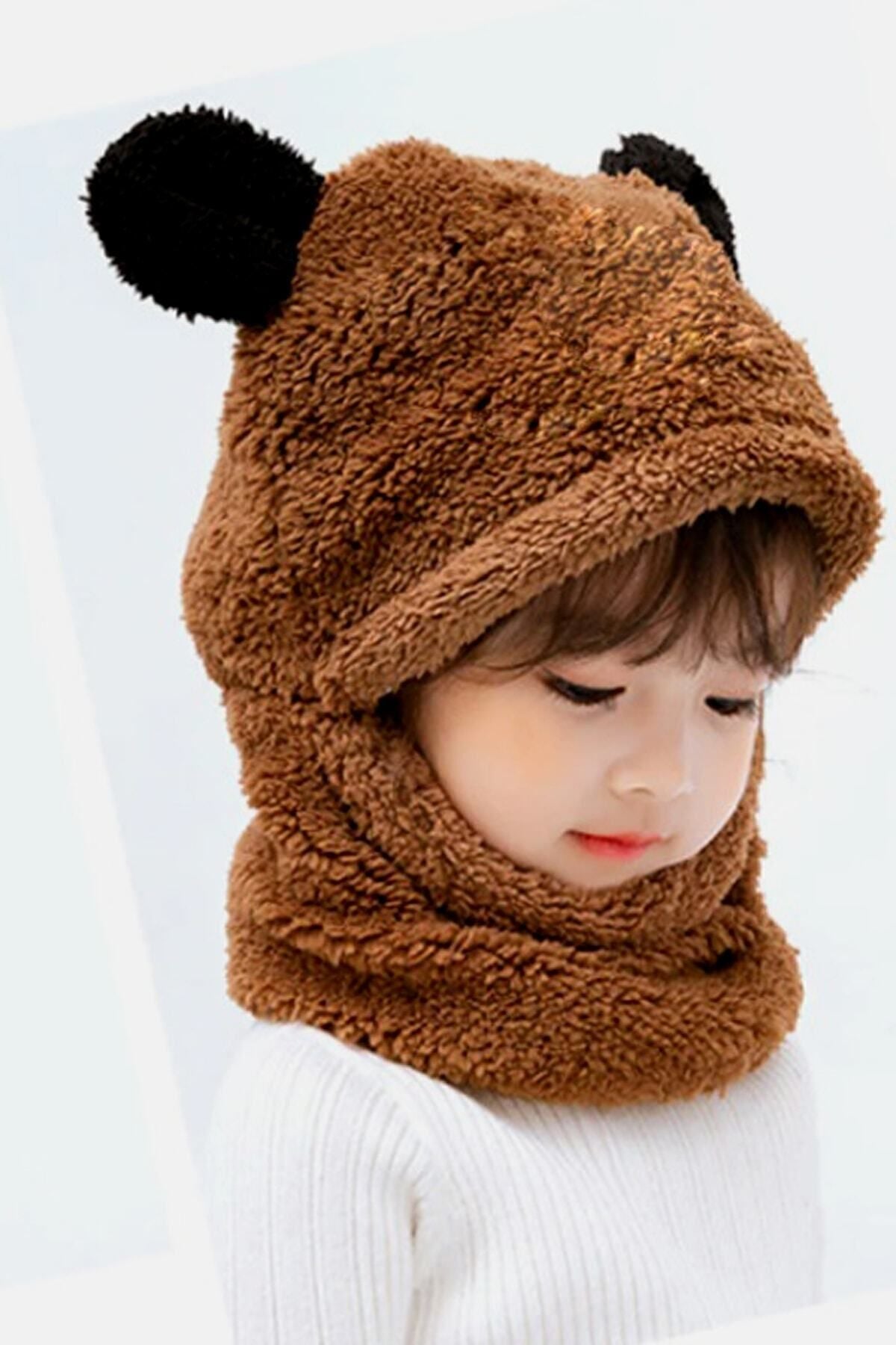 Beanie Wool Cap With Neck Warmer Attached. Kids Wool Cap Cartoon Panda Baby (random Color)