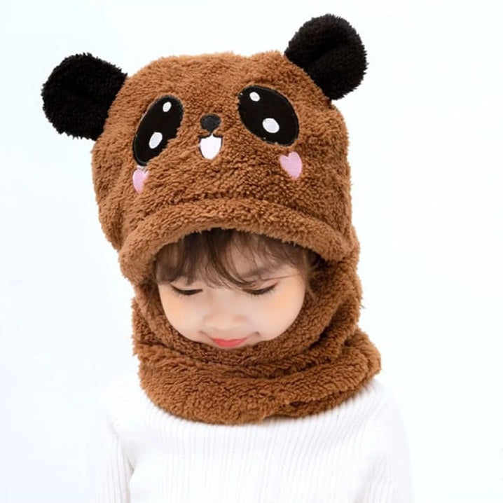Beanie Wool Cap With Neck Warmer Attached. Kids Wool Cap Cartoon Panda Baby (random Color)