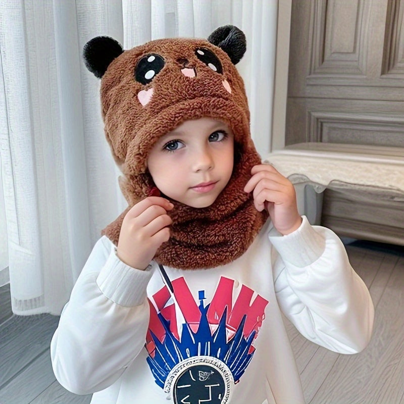 Beanie Wool Cap With Neck Warmer Attached. Kids Wool Cap Cartoon Panda Baby (random Color)