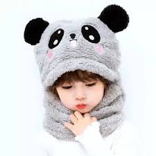 Beanie Wool Cap With Neck Warmer Attached. Kids Wool Cap Cartoon Panda Baby (random Color)