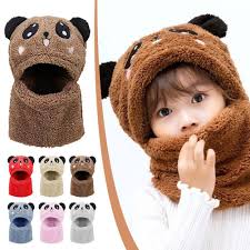Beanie Wool Cap With Neck Warmer Attached. Kids Wool Cap Cartoon Panda Baby (random Color)