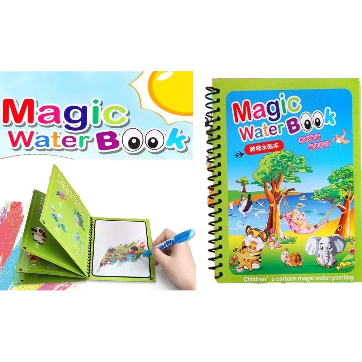 Magic Water Book Painting Drawing Coloring Board Book Magic Water Pen ( Random Book )